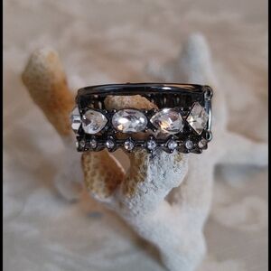 Gunmetal and Crystal Stretch Ring